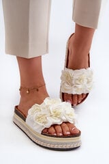 Women's Platform Sandals Adorned with Flowers White Nodina 32099-21 цена и информация | Женские тапочки | pigu.lt