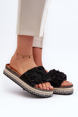 Women's Platform Sandals Adorned with Flowers Black Nodina 32101-21 цена и информация | Женские тапочки | pigu.lt