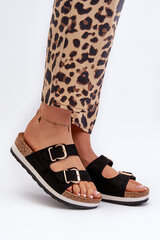 Women's Platform Sandals with Buckles Faux Suede Black Ursila 32126-21 цена и информация | Женские тапочки | pigu.lt