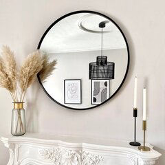 Pakabinamas veidrodis metalinis rėmas 60 cm, juodas kaina ir informacija | Laikrodžiai | pigu.lt