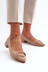 Low Heel Pumps With Eco Suede Embellishment S.Barski KV27-034 Beige 32382-21 цена и информация | Женские туфли | pigu.lt