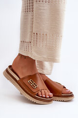 Zazoo 50101 Women's Leather Platform Slides Brown 32413-21 цена и информация | Женские тапочки | pigu.lt