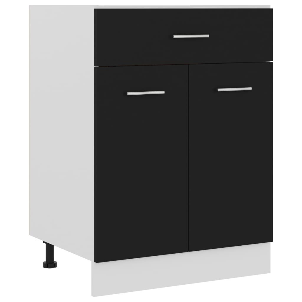 Apatinė spintelė su stalčiumi, juoda, 60x46x81,5cm, MDP kaina ir informacija | Virtuvinės spintelės | pigu.lt