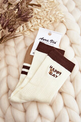 Women's Socks with Stripes and Teddy Bear Beige 29056-142 цена и информация | Женские носки | pigu.lt