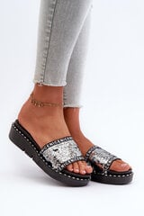 Women's Flip Flops With Sequins Black-Silver Rivanique 32728-21 цена и информация | Женские тапочки | pigu.lt