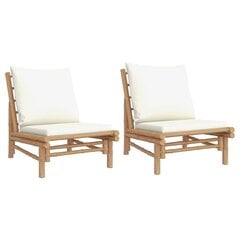 Sodo kėdės su kreminėmis baltomis pagalvėlėmis, 2vnt., bambukas kaina ir informacija | Lauko kėdės, foteliai, pufai | pigu.lt
