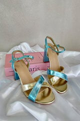 Eco Leather Sandals with Block Heel in Blue-Gold Abilica 32783-21 цена и информация | Женские босоножки | pigu.lt