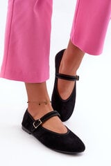 Black Eco-Suede Ballerina Flats with Buckle Anlofi 32777-21 цена и информация | Женские туфли | pigu.lt