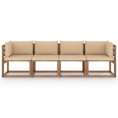 Keturvietė sodo sofa iš palečių su pagalvėlėmis, ruda цена и информация | Садовые стулья, кресла, пуфы | pigu.lt