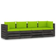 Keturvietė sodo sofa su pagalvėmis, pilkai impregnuota mediena, šviesiai žalia цена и информация | Садовые стулья, кресла, пуфы | pigu.lt