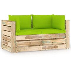 Dvivietė sodo sofa su pagalvėlėmis, žaliai impregnuota mediena, šviesiai žalia цена и информация | Садовые стулья, кресла, пуфы | pigu.lt