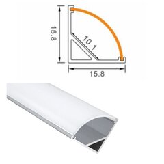 Kampinis sidabro spalvos 3 metrų 15.8mm-15.8mm LED juostos aliuminio profilis. kaina ir informacija | LED juostos | pigu.lt