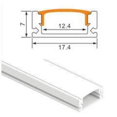 Paviršinis baltos spalvos 3 metrų 12.4mm-17.4mm-7mm LED juostos U formos aliuminio profilis. kaina ir informacija | LED juostos | pigu.lt