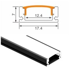 Paviršinis juodos spalvos 3 metrų 12.4mm-17.4mm-7mm. LED juostos U formos aliuminio profilis. kaina ir informacija | LED juostos | pigu.lt