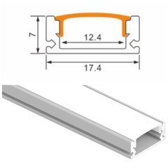 Paviršinis sidabro spalvos 3 metrų 12.4mm-17.4mm-7mm LED juostos U FORMOS aliuminio profilis. kaina ir informacija | LED juostos | pigu.lt