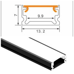 Paviršinis juodos spalvos 3 metrų 9.9mm-13.2mm-7mm LED juostos U FORMOS profilis. kaina ir informacija | LED juostos | pigu.lt