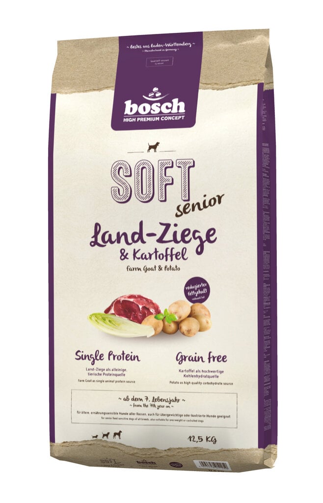 Bosch Petfood Plus HPC Soft+ Senior Farm Goat begrūdis (vieno baltymo) 12,5kg цена и информация | Sausas maistas šunims | pigu.lt