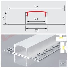 Priglaistomas aliuminio led profilis sidabro spalvos, 3 m. kaina ir informacija | LED juostos | pigu.lt