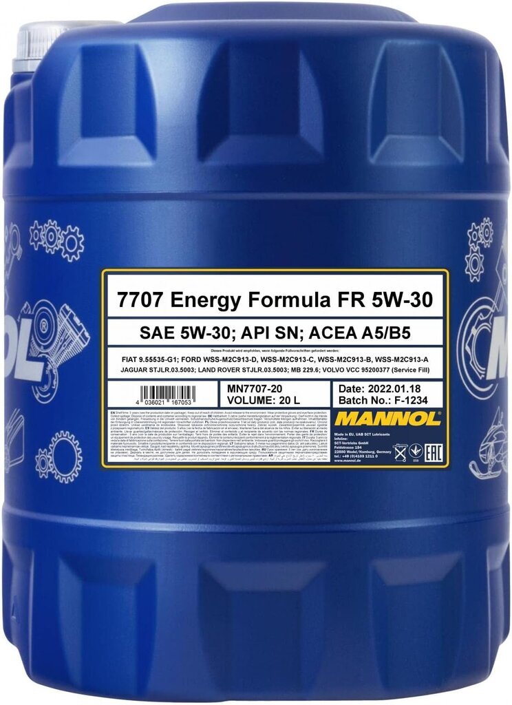 Variklinė alyva Mannol Energy Formula 7707 5W-30, 20 l kaina ir informacija | Variklinės alyvos | pigu.lt