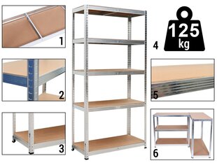 Sandėliavimo stelažas 5 lygiai 625 kg 150 x 75 x 30 cm kaina ir informacija | Lentynos | pigu.lt