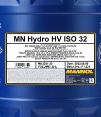 Mannol Hydro HV ISO 32 SCT MN2201-20 Hydro HV ISO 32 hidraulinė alyva, 20 L kaina ir informacija | Variklinės alyvos | pigu.lt