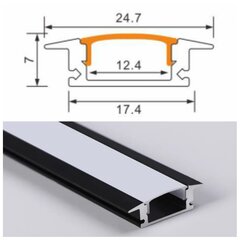 Vidinis 3 metrų 12.4mm-17.4mm-7mm aliuminio led profilis juodos spalvos. kaina ir informacija | LED juostos | pigu.lt