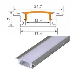 Vidinis 3 metrų 12.4mm-17.4mm-7mm aliuminio led profilis sidabro spalvos. kaina ir informacija | LED juostos | pigu.lt