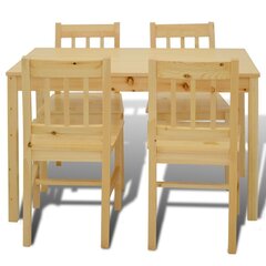 Medinis valgomojo stalas su 4 kėdėmis, natūralaus medžio spalvos kaina ir informacija | Valgomojo komplektai | pigu.lt