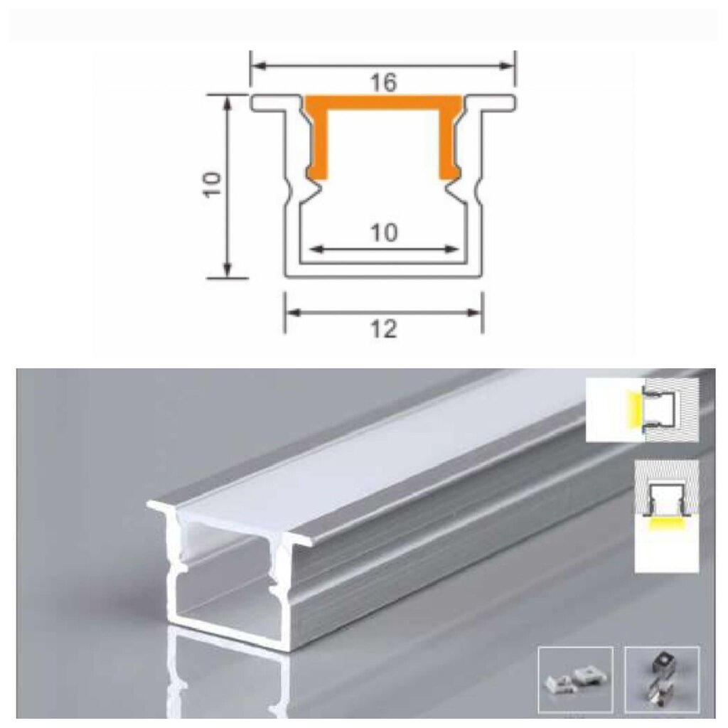 Vidinis įleidžiamas 3 metrų 10mm-12mm-10mm aliuminio led profilis sidabro spalvos. kaina ir informacija | LED juostos | pigu.lt