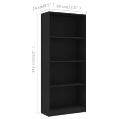 Spintelė knygoms, 4 lentynos, 60x24x142 cm, juoda kaina ir informacija | Lentynos | pigu.lt
