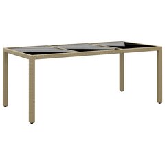 Sodo stalas, smėlio, 190x90x75cm, grūdintas stiklas/poliratanas kaina ir informacija | Lauko stalai, staliukai | pigu.lt