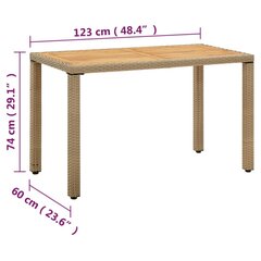 Sodo stalas, smėlio, 123x60x74cm, poliratanas ir akacija цена и информация | Садовые столы, столики | pigu.lt