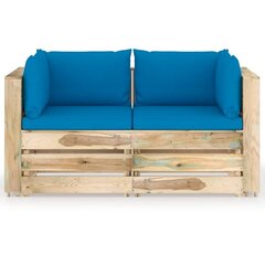 Dvivietė sodo sofa su pagalvėlėmis, žaliai impregnuota mediena, šviesiai mėlyna kaina ir informacija | Lauko kėdės, foteliai, pufai | pigu.lt