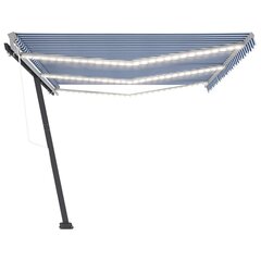 Markizė su LED/vėjo jutikliu, mėlyna/balta, 600x300 cm цена и информация | Зонты, маркизы, стойки | pigu.lt