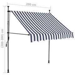 Rankinė ištraukiama markizė su LED, mėlyna ir balta, 200cm kaina ir informacija | Skėčiai, markizės, stovai | pigu.lt