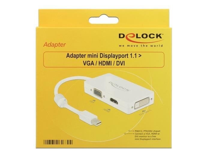 Delock Adapter mini Displayport 1.1 male &gt; VGA / HDMI / DVI female Passive white kaina ir informacija | Adapteriai, USB šakotuvai | pigu.lt