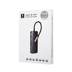 USB Type-C šakotuvas Remax RU-U91 9in1 USB3.0x3, HDMI, Type C, SD, MicroSD, RJ45, Aux kaina ir informacija | Adapteriai, USB šakotuvai | pigu.lt