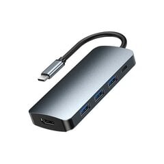 USB Type-C šakotuvas Remax RU-U91 9in1 USB3.0x3, HDMI, Type C, SD, MicroSD, RJ45, Aux kaina ir informacija | Adapteriai, USB šakotuvai | pigu.lt