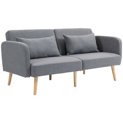 HOMCOM Sofa-lova, 2 vietų sulankstoma lova su lovos funkcija, 2 pagalvėlės, 3 vietų minkšta sofa su reguliuojamu atlošu, lininės išvaizdos, skirta svetainei, miegamajam, 170 x 83 x 80 cm, pilka kaina ir informacija | Sofos, sofos-lovos | pigu.lt