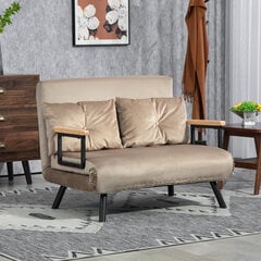 HOMCOM Sofa-lova, sulankstoma lova su lovos funkcija, reguliuojamas atlošas, 2 vietų minkšta sofa su minkštomis pagalvėlėmis, aksomo išvaizdos, skirta svetainei, miegamajam, šviesiai ruda kaina ir informacija | Sofos | pigu.lt