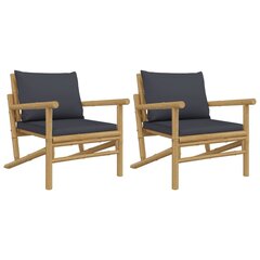 Sodo kėdės su tamsiai pilkomis pagalvėlėmis, 2vnt., bambukas kaina ir informacija | Lauko kėdės, foteliai, pufai | pigu.lt