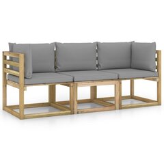 Trivietė sodo sofa su pilkomis pagalvėlėmis, ruda цена и информация | Садовые стулья, кресла, пуфы | pigu.lt