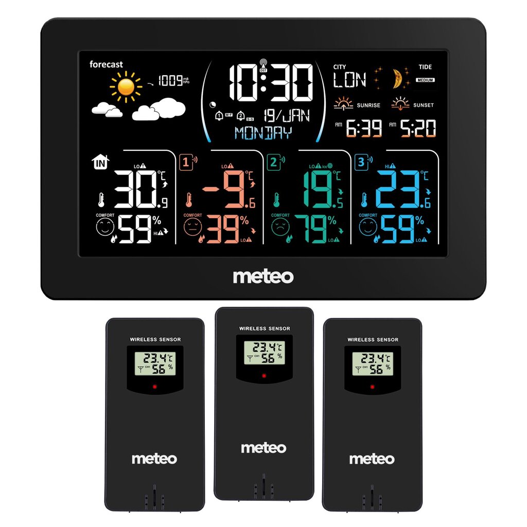 Meteorologijos stotis SP108 su DCF +3 jutikliais, juoda kaina ir informacija | Meteorologinės stotelės, termometrai | pigu.lt