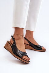 Women's Patent Leather Wedge Sandals Sergio Leone SK301 Black 31309-21 kaina ir informacija | Basutės moterims | pigu.lt