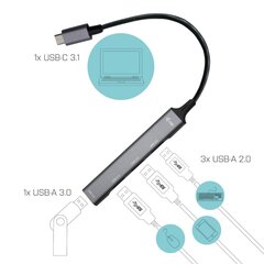 i-tec USB-C šakotuvas 1 x USB 3.0 + 3 x USB 2.0 kaina ir informacija | Adapteriai, USB šakotuvai | pigu.lt