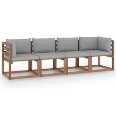 Keturvietė sodo sofa iš palečių su pagalvėlėmis, ruda цена и информация | Садовые стулья, кресла, пуфы | pigu.lt