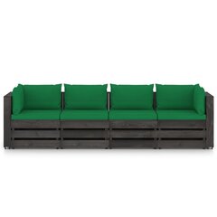 Keturvietė sodo sofa su pagalvėmis, pilkai impregnuota mediena, žalia цена и информация | Садовые стулья, кресла, пуфы | pigu.lt