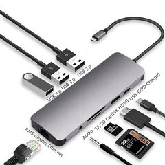 Адаптер для ноутбука Co2, концентратор 9 в 1, для Mac Book Pro, USB-C, HDMI ,4K, SD-карта, Micro SD-карта, Ethernet Gigabit, разъем 3,5 мм, USB-C, Space gray цена и информация | Адаптеры, USB-разветвители | pigu.lt