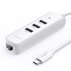 Ugreen 4-in-1 USB HUB Type C - 3x USB Type A 3.1 Gen 1 + RJ45 PD white (CM416 50620) kaina ir informacija | Adapteriai, USB šakotuvai | pigu.lt