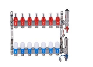 8-и контурный коллектор из нержавеющей стали с расходомерами и сетчатыми фильтрами Hydroland цена и информация | Принадлежности для отопительного оборудования | pigu.lt
